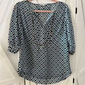 Geometric Navy and Light Blue Women's Top